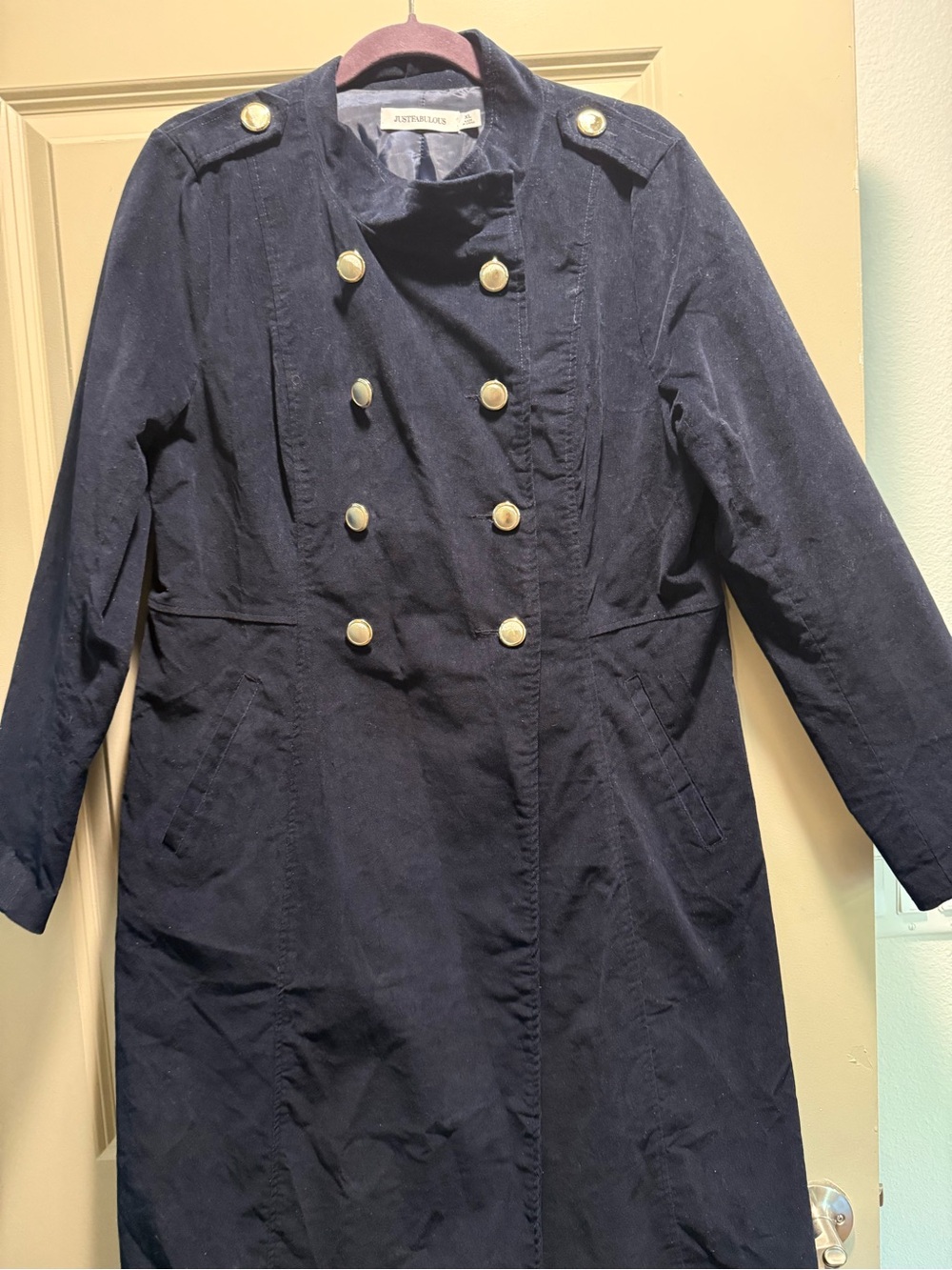 NWOT Just Fabulous XL Navy Military Longline Coat Gold Buttons